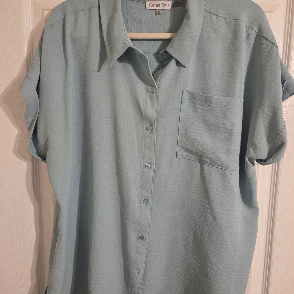 Calvin Klein Teal Button-Up Shirt (XL)